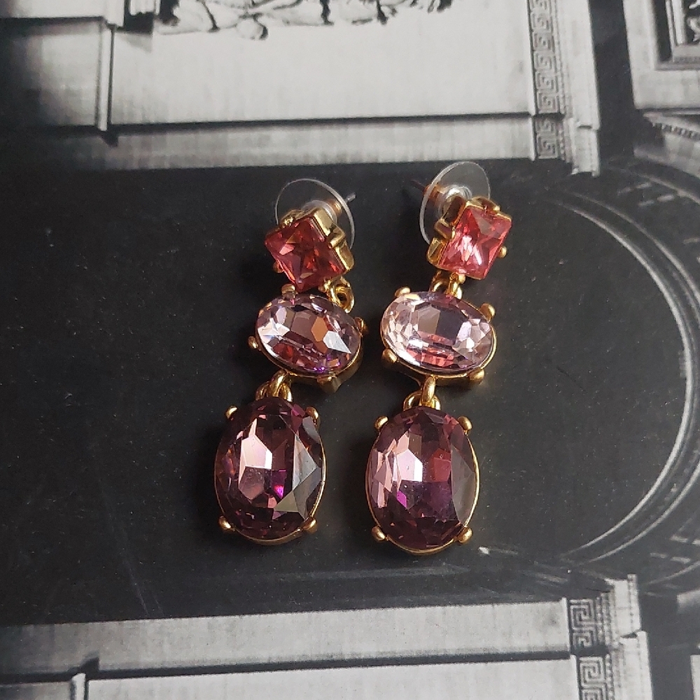 Vintage Oscar da Lerenta Gold and Pink Drop Earrings